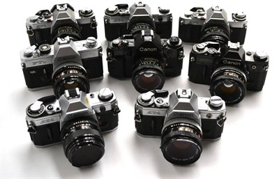 Lot 73 - Canon Cameras FTb, A1, 2xAE1, 2xAT1 and 2xAV1 (8)