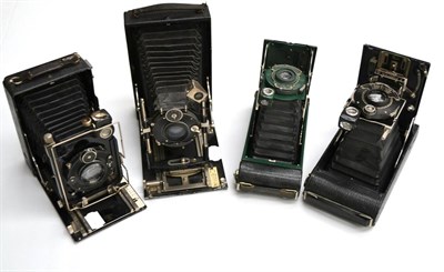 Lot 83 - Folding Cameras Goerz with f6.8, 168mm lens; Compur with f4.5, 135mm lens; Kodak with green...