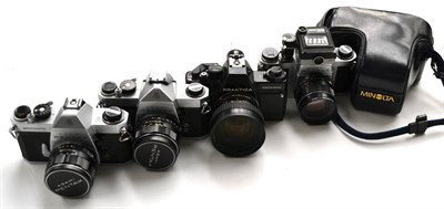 Lot 113 - Pentax Cameras 2xSpotmatic and S1a, together with Praktica SCA and a Minolta 7000 (5)