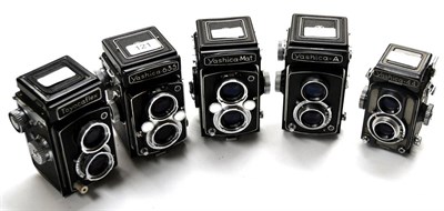 Lot 121 - TLR Cameras Yashicas A, 44, 635 and MAT; together with Toyocaflex 1b (5)