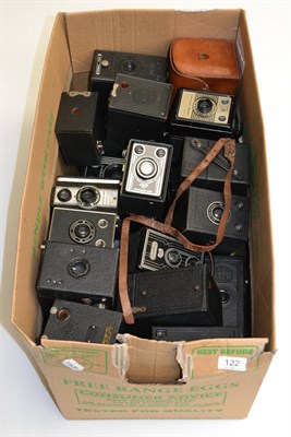 Lot 122 - Various Box Cameras including Portrait Hawkeye, Kodak Brownies, Gap, J E Mergott (USA), coronet...