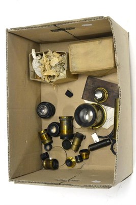 Lot 124 - Various Brass And Other Lenses Busch's Rapid Aplanar No.5 Foc.18ins., Wray (London) 8.5x6.5 No.835