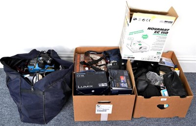 Lot 127 - Various Cameras And Other Items including 2xCanon EOS 500, Panasonic DMC FZ18, compact cameras,...