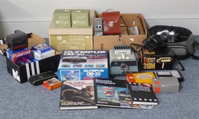 Lot 130 - Various Cameras And Related Items including Zeiss Ikon folding camera, Yashica J, Olympus OM30...