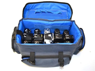 Lot 147 - Various Cameras including two Nikon FM2s, Nikkormat FT, Pentax Super A and Pentax LX, in soft...