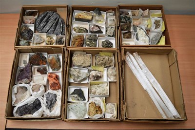 Lot 199 - Six Cardboard Boxes Containing World Minerals and Fossils, including Orthoceras (Morocco),...