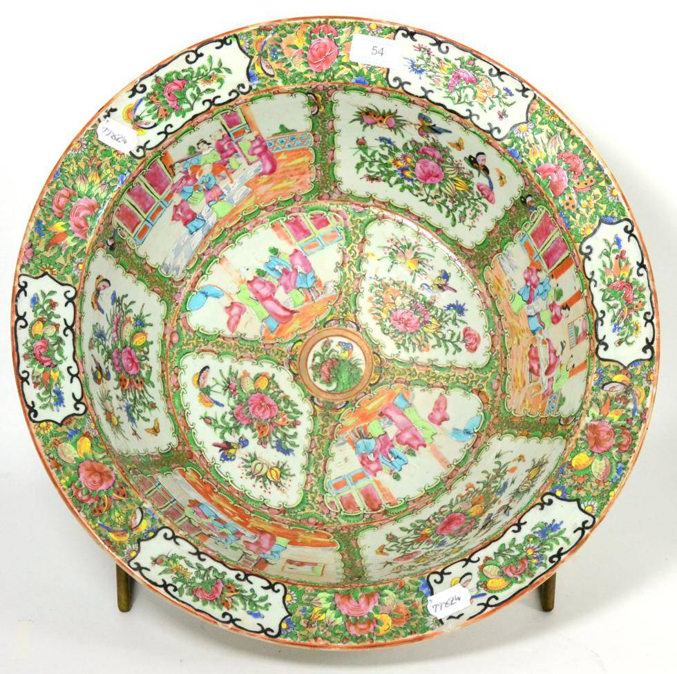 Lot 54 - A Cantonese Porcelain Basin, mid 19th century, typically painted in famille rose enamels with...