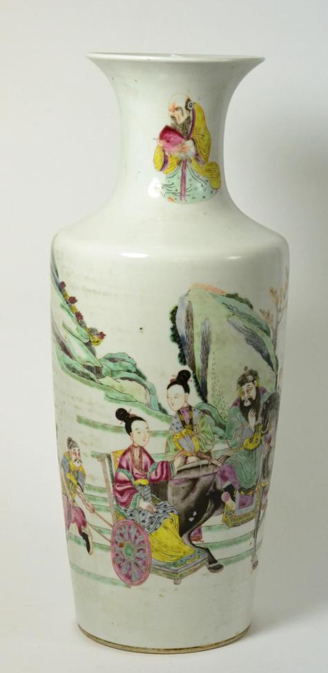 Lot 59 - A Chinese Porcelain Vase, 19th century, of flared cylindrical form with waisted neck, painted...