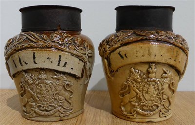 Lot 46A - A Pair Of English Saltglazed Apothecary Jars probably George III or George IV, bearing proud...