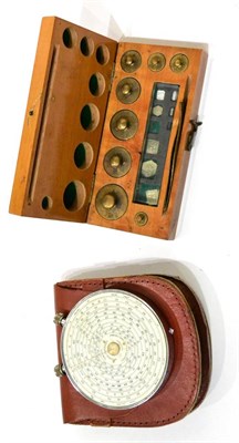 Lot 10 - Fowler's Universal Calculator in leather case, together with a set of Weights from 50g in...