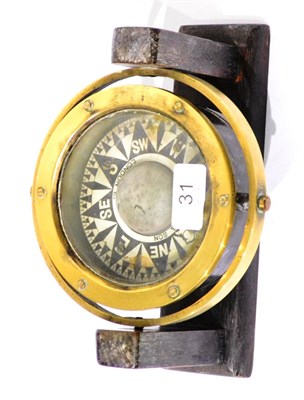 Lot 31 - Welford & Son (London) Gimbal Compass on wooden mount 5.25";, 13cm diameter