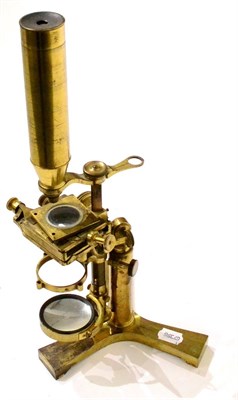 Lot 33 - Cary Transitional 19th Century Monocular Brass Microscope with three footed stand marked ";Cary...