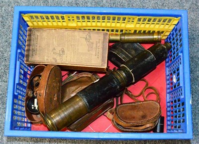Lot 41 - Brass Two Draw Telescope with card cover 25";, 64cm; together with a small three draw example and a