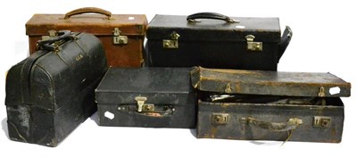 Lot 84 - Five Leather Doctors Bags and Cases, including three obstetric sets with stainless steel...