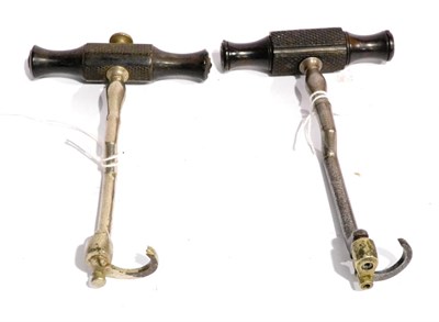 Lot 99 - Two 19th Century Steel Tooth Keys, both with ebony handles, single claws, no makers names