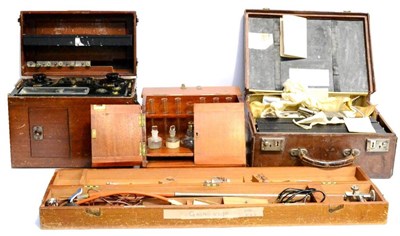 Lot 109 - Mixed Medical Equipment, comprising an obstetricians leather case and contents, a mahogany test...