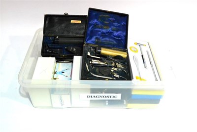 Lot 120 - A Collection of Diagnostic Equipment, including cased eye and ear examining kits, cased...