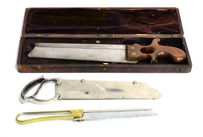 Lot 134 - A Steel Bone Saw by Millington & Co., with shaped mahogany handle, in a fitted case, together...