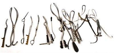 Lot 175 - A Collection of Obstetric Delivery Instruments, including five pairs of steel delivery forceps,...