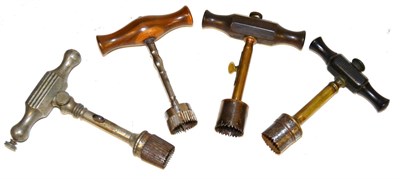 Lot 183 - Four Steel Trepanning Drills, two brass, two steel, one with alloy handle, the others with...