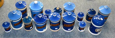 Lot 200 - Apothecary Blue Ceramic Storage Jars including P:Acid:Boric, Ung: Zinci Ox:, Mag: Sulph, Amm:...