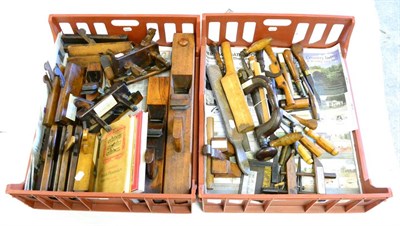 Lot 209 - A Collection of Woodworking Tools, including plough planes, moulding planes, books, jack plane, try