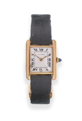Lot 101 - A Lady's 18ct Gold Wristwatch, signed Cartier, Paris, model: Tank, circa 1980, lever movement,...