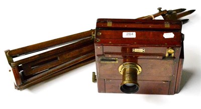 Lot 264 - Meagher Tailboard Camera with maroon bellow, Dallmeyer 8x6.5"; Lens and mahogany body; with tripod