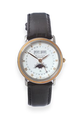 Lot 104 - A Bi-Metal Automatic Triple Calendar Wristwatch with Moonphase Display, signed Blancpain, circa...