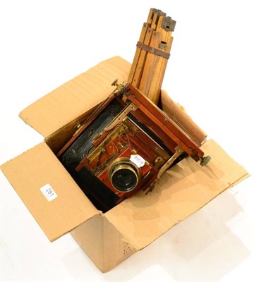 Lot 281 - Thornton Pickard Plate Camera mahogany with brass fittings and Busch's Rapid Symmetrical f8...