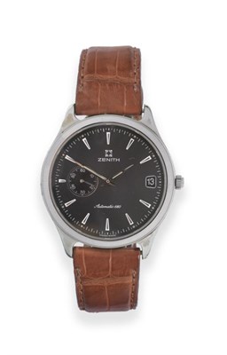 Lot 107 - A Stainless Steel Automatic Calendar Wristwatch, signed Zenith, model: Elite, circa 2000,...
