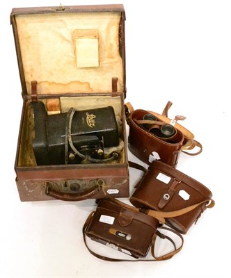 Lot 302 - Zeiss Ikon Folding Camera with Carl Zeiss Jena Tessar f3.5, 105mm lens, in leather case;...