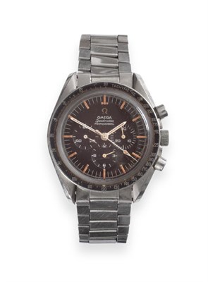 Lot 112 - A Stainless Steel Chronograph Wristwatch, signed Omega, model: Speedmaster Professional, 1968,...