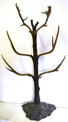 Lot 345 - A Carved Wood and Deer Antler Mounted Stick Stand, circa 1900, the column formed as a tree...