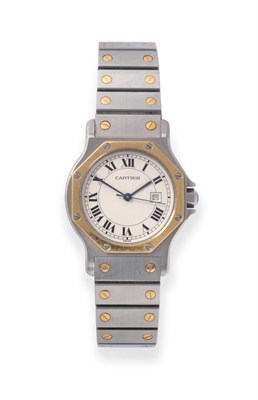 Lot 113 - A Bi-Metal Automatic Calendar Centre Seconds Wristwatch, signed Cartier, model: Santos Ronde, circa