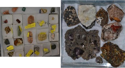 Lot 386 - Minerals: six plastic cases containing diverse mineral specimens, including Rhyolite (Knock...