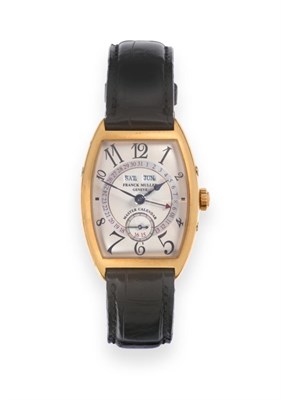 Lot 118 - An 18ct Gold Tonneau Shaped Triple Calendar Wristwatch, signed Franck Muller, Geneve, model: Master