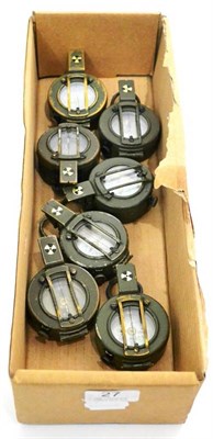 Lot 27 - Stanley A Collection Of Seven Military Marching/Sighting Compasses in green painted brass cases...