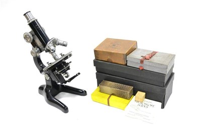 Lot 33 - Seibert & Wetzlar Monocular Microscope No 33885 black lacquered with three lens turret, rack &...