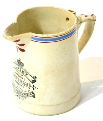 Lot 46 - 1 Pint jug by J Tams (Staffordshire) with lead plug, Imperial pint jug (blue banded)