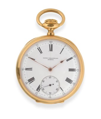Lot 127 - An 18ct Gold Open Faced Keyless Lever Pocket Watch, signed Patek Philippe & Co, Geneve,...