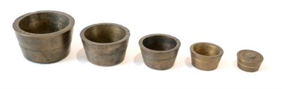 Lot 59 - Bronze Cup Weights a set of six concentrically stored: 4oz (stamped IIII), 2oz (II) 1oz (I)...