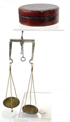 Lot 73 - Hand Held Pan Balance with two 1.5"; brass pans and steel beam which has two invisible pivots...