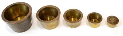 Lot 83 - Set Of Circular Cup Weights (Concentrically Stored) Avoirdupois from 64oz to 1oz, stamped with...