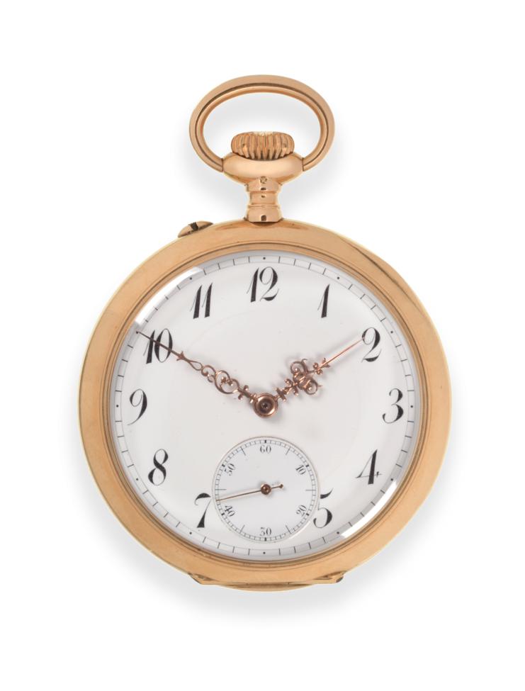 Lot 130 - ~ A 14ct Gold Open Faced Keyless Lever Pocket Watch, retailed by Paul Korn, Dusseldorf, circa 1910