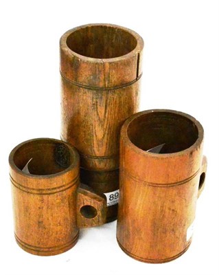 Lot 89 - Three Victorian Wooden Liquid Measures Pint & Half Pint double ended, Pint (both marked with VR and