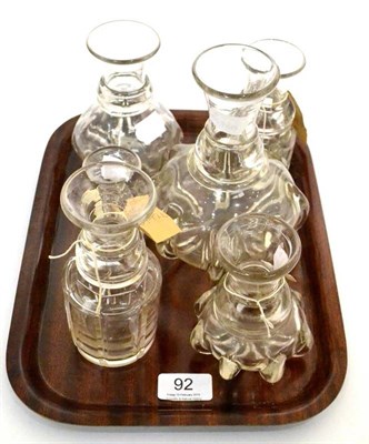 Lot 92 - Two Sets Of Glass Liquid Measures (i) Set of Three having eight prominent ribs and Sunderland grips