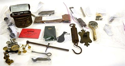 Lot 94 - Various Items including two multipart dipsticks in leather cases, string balances, a Redisales...