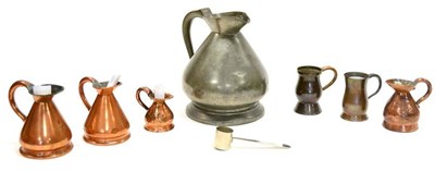 Lot 96 - Various Liquid Volume Jugs Pewter 1/2 Gallon stamped VR 155 (Durham) and GR 597 (West...