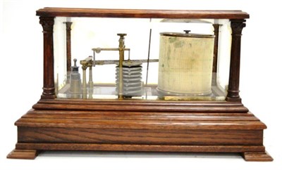 Lot 8 - 19th Century Barograph with eight part vacuum section, brass pivots and supports, in oak case...